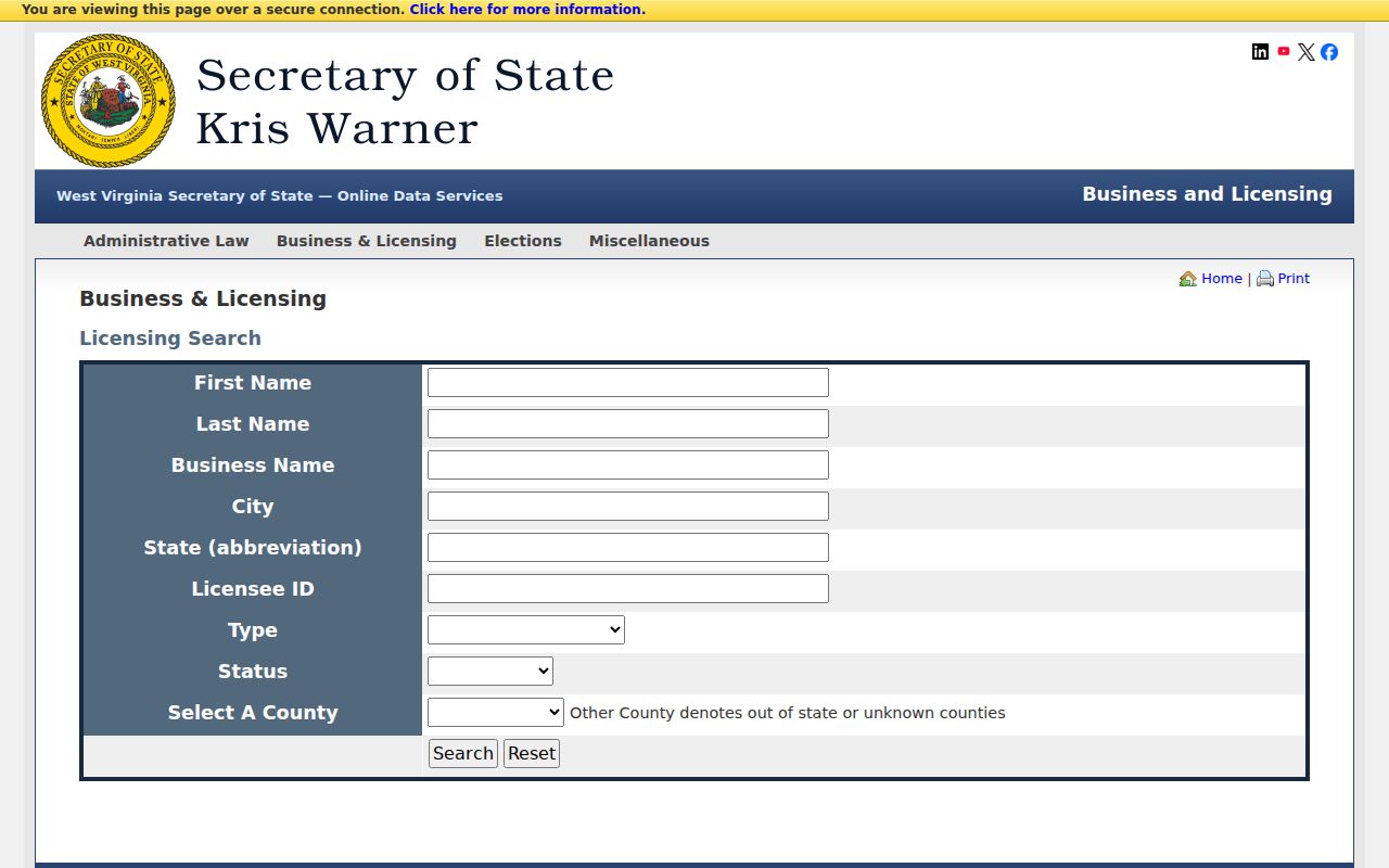 Martinsburg resident lookup using the West Virginia licensing search