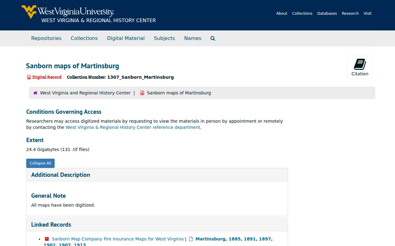 Martinsburg previous residents Sanborn map collection