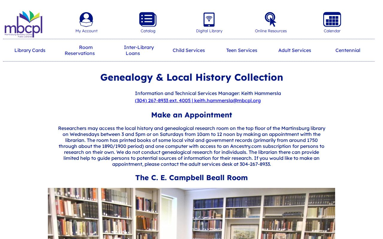 Martinsburg previous residents Campbell Beall local history collection